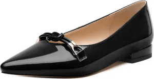 WAYDERNS Heels for Women Pointed Toe Comfortable Low Heel Patent Leather 1 Inch Flats Pumps Office Work Dating Slip on Dress Shoes