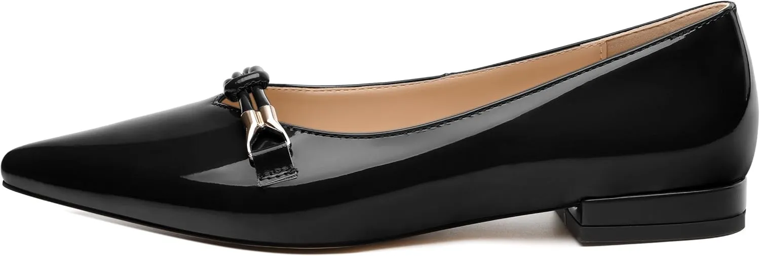 WAYDERNS Heels for Women Pointed Toe Comfortable Low Heel Patent Leather 1 Inch Flats Pumps Office Work Dating Slip on Dress Shoes