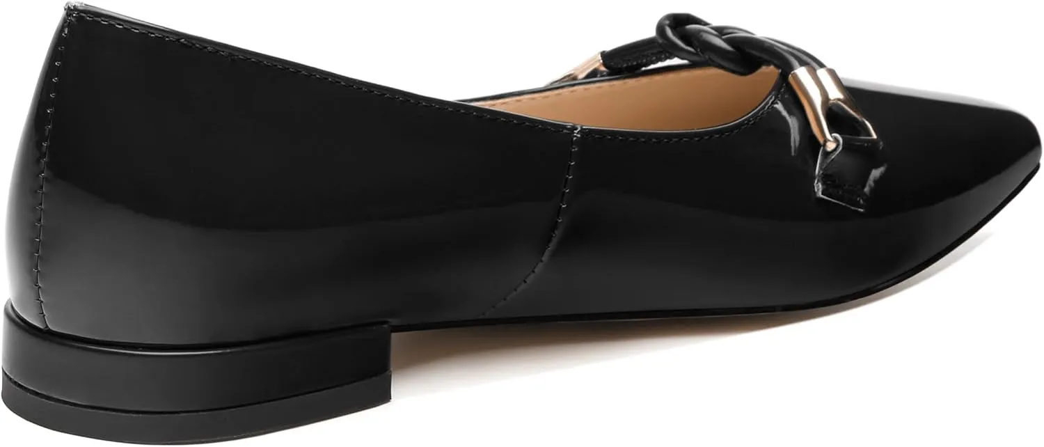 WAYDERNS Heels for Women Pointed Toe Comfortable Low Heel Patent Leather 1 Inch Flats Pumps Office Work Dating Slip on Dress Shoes