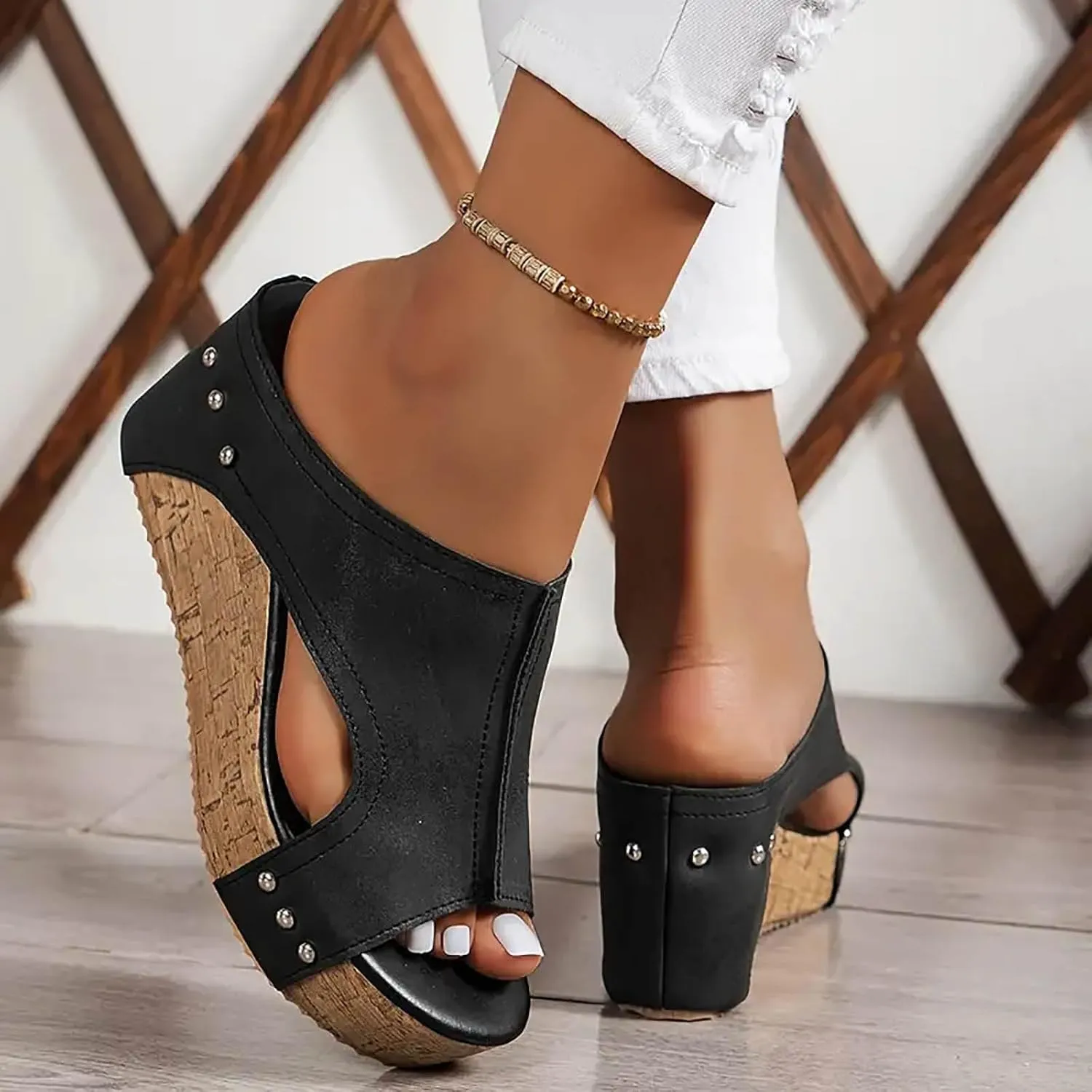 Wedge Sandals for Women Dressy Summer Platform Sandals Comfortable Open-Toe Cork Casual Shoes Peep Toe Slide Sandals