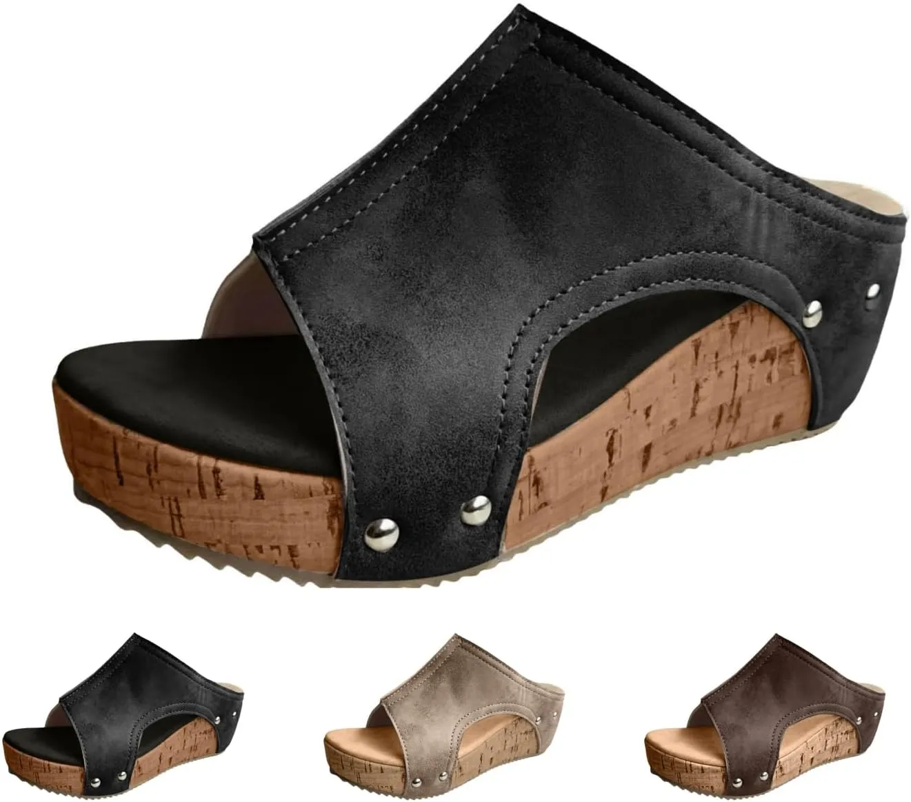 Wedge Sandals for Women Dressy Summer Platform Sandals Comfortable Open-Toe Cork Casual Shoes Peep Toe Slide Sandals