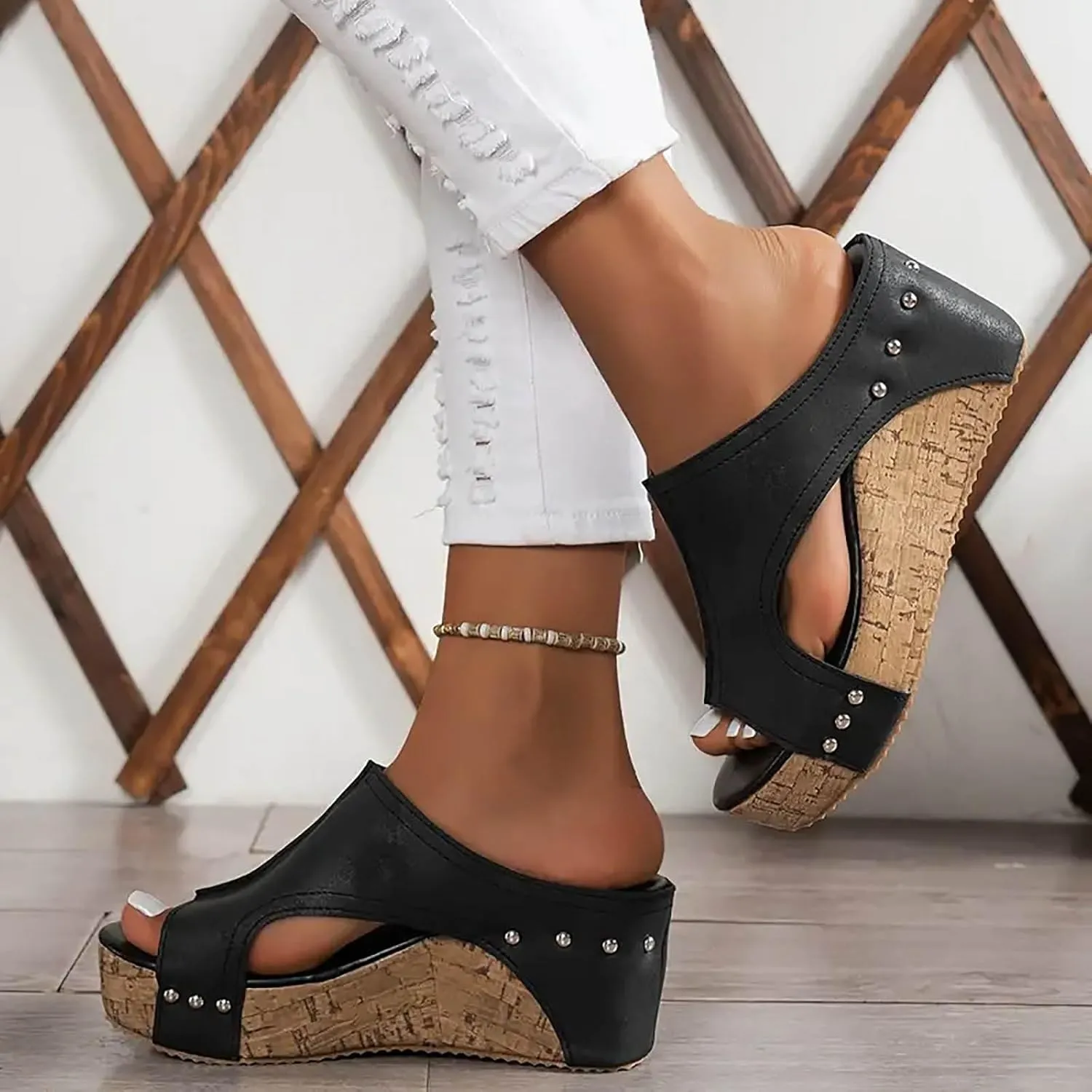 Wedge Sandals for Women Dressy Summer Platform Sandals Comfortable Open-Toe Cork Casual Shoes Peep Toe Slide Sandals