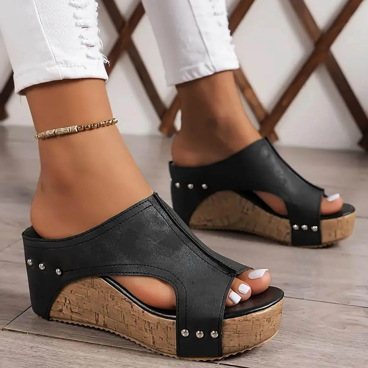 Wedge Sandals for Women Dressy Summer Platform Sandals Comfortable Open-Toe Cork Casual Shoes Peep Toe Slide Sandals