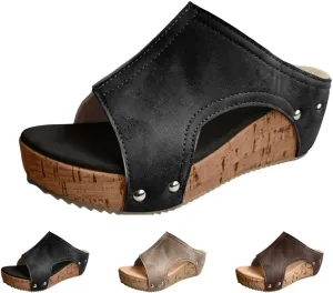 Wedge Sandals for Women Dressy Summer Platform Sandals Comfortable Open-Toe Cork Casual Shoes Peep Toe Slide Sandals