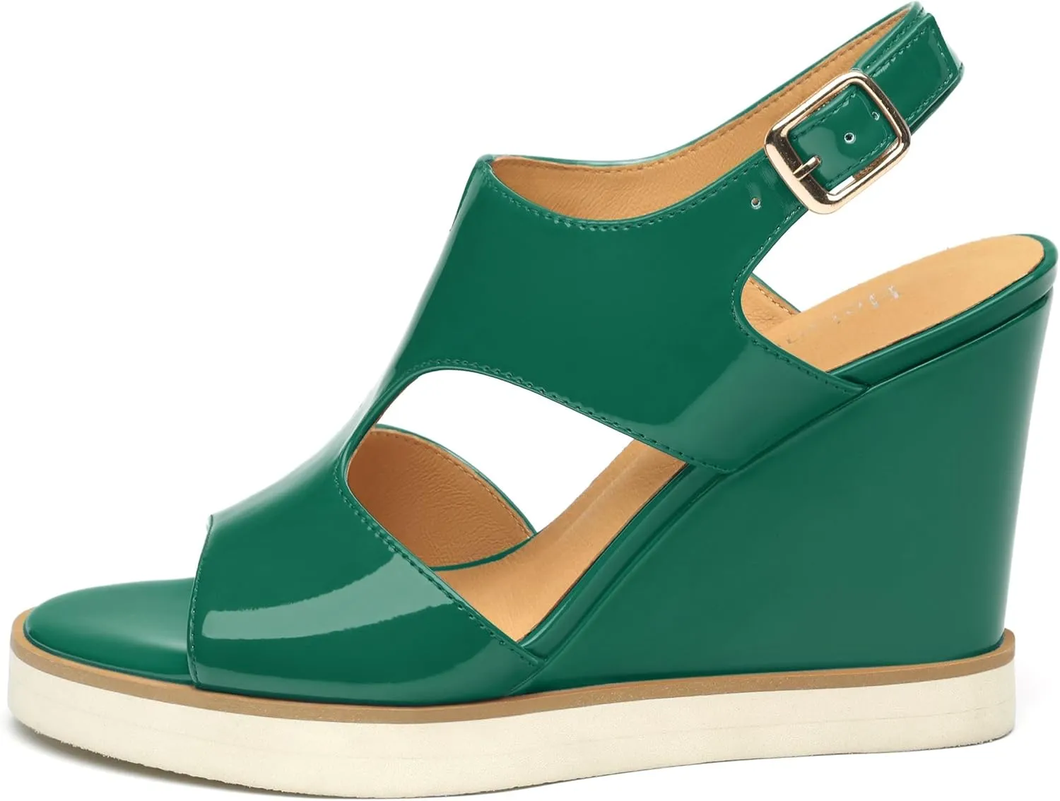 Wedge Sandals for Women,Slingback Open Toe Patent Wedge Heels,Womens Round Toe Slip on Heeled Sandals,Casual Dress Party Shoes 3.3 Inch