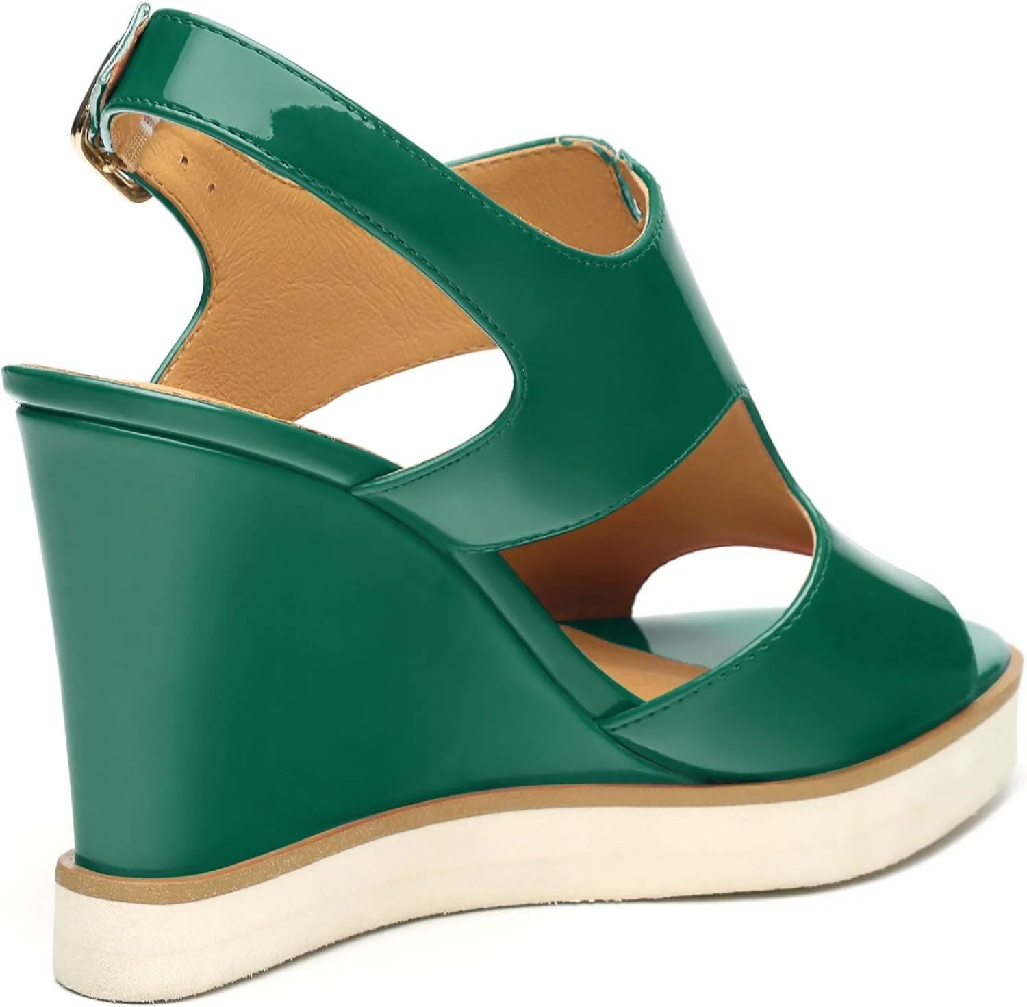 Wedge Sandals for Women,Slingback Open Toe Patent Wedge Heels,Womens Round Toe Slip on Heeled Sandals,Casual Dress Party Shoes 3.3 Inch