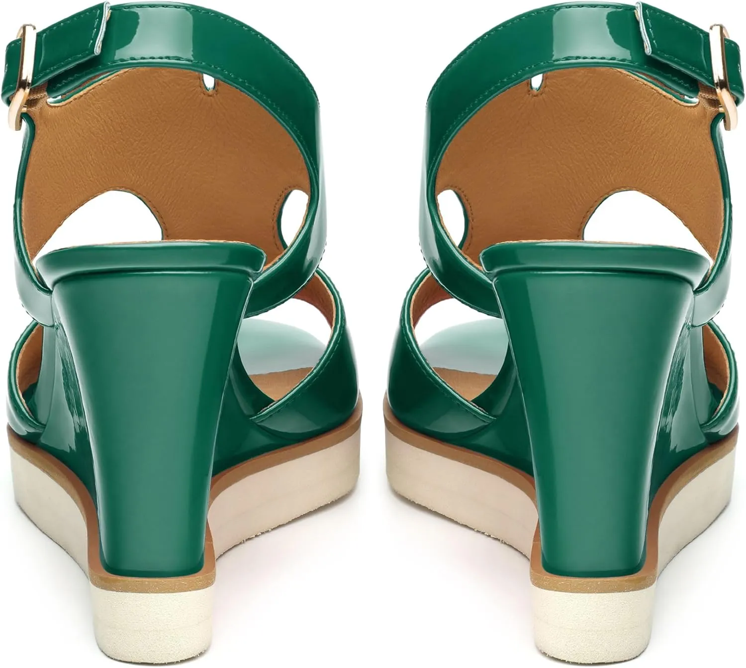 Wedge Sandals for Women,Slingback Open Toe Patent Wedge Heels,Womens Round Toe Slip on Heeled Sandals,Casual Dress Party Shoes 3.3 Inch