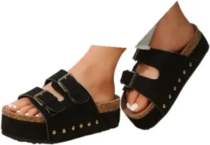 Wedges & Platform Sandals Women Orthopedic Sandals Soft Sole Non-Slip Wedge Sandals for Women Arch Support Summer Slippers Dressy Shoes Hollow Out Travel Slipper, 6, 1-black