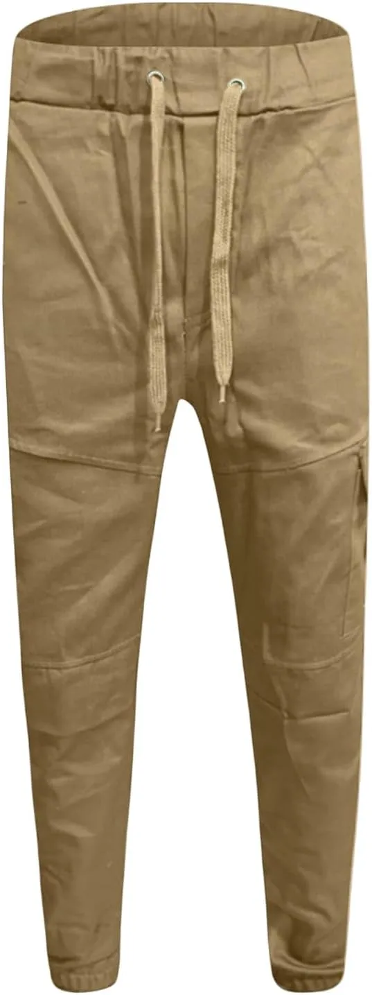 WENKOMG1 Tactical Pants for Men Elastic Ankle and Waist Drawstring Casual Cargo Pants Basic Summer Multipockets Workwear