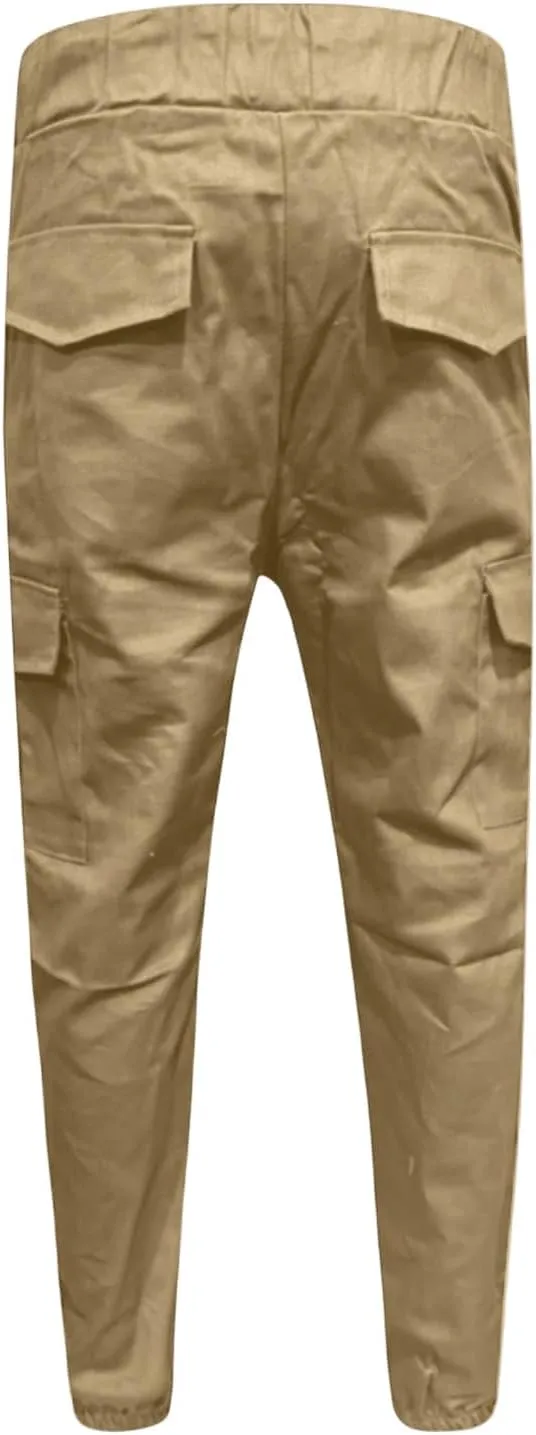 WENKOMG1 Tactical Pants for Men Elastic Ankle and Waist Drawstring Casual Cargo Pants Basic Summer Multipockets Workwear