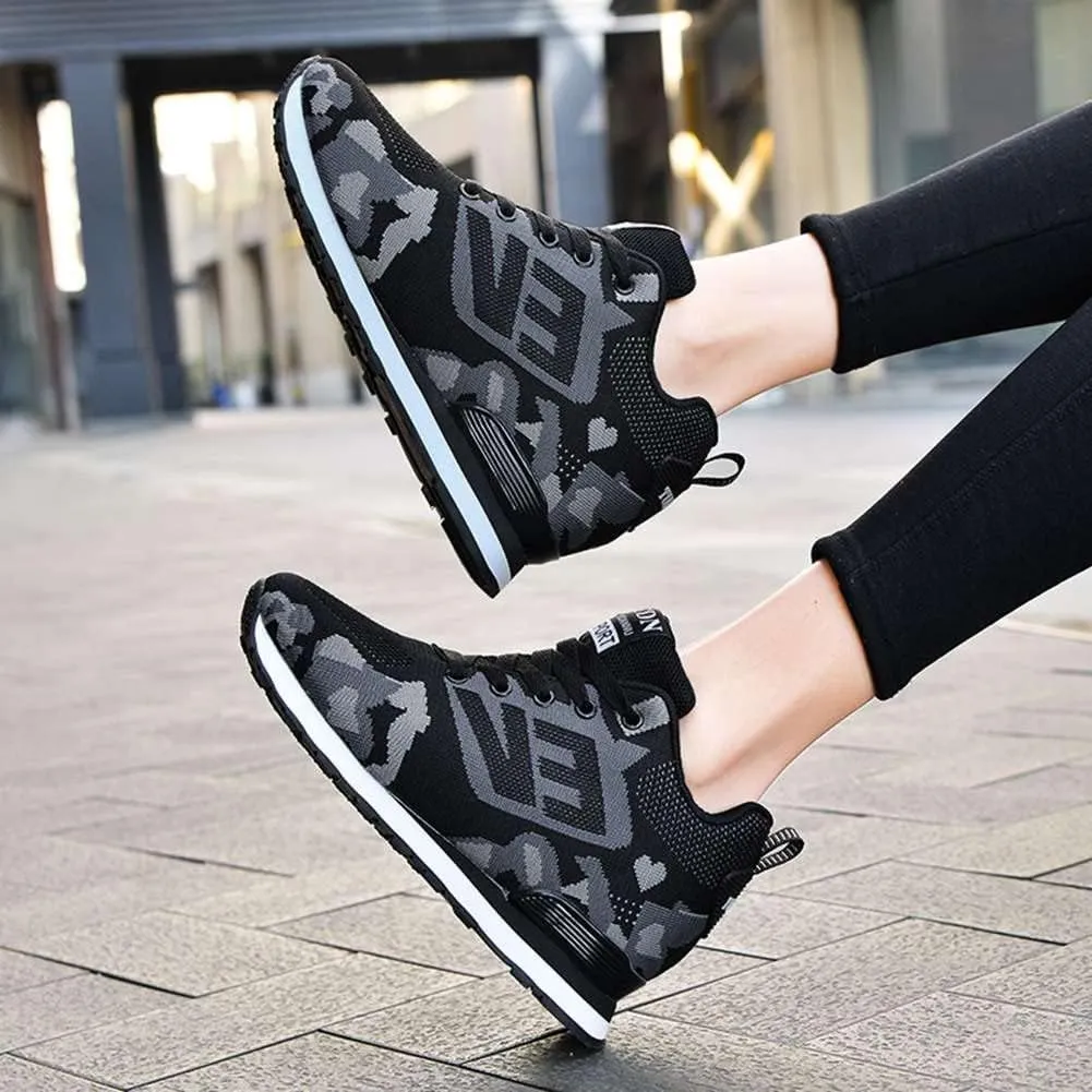 WILTENA Womens Mesh Breathable Camouflage Sneakers Ladys Invisible High-Heeled Wedge Platform Shoes