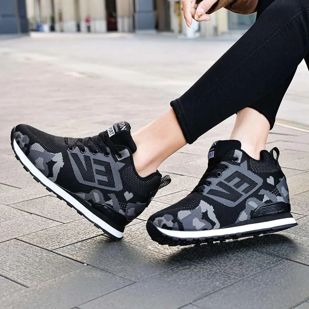 WILTENA Womens Mesh Breathable Camouflage Sneakers Ladys Invisible High-Heeled Wedge Platform Shoes