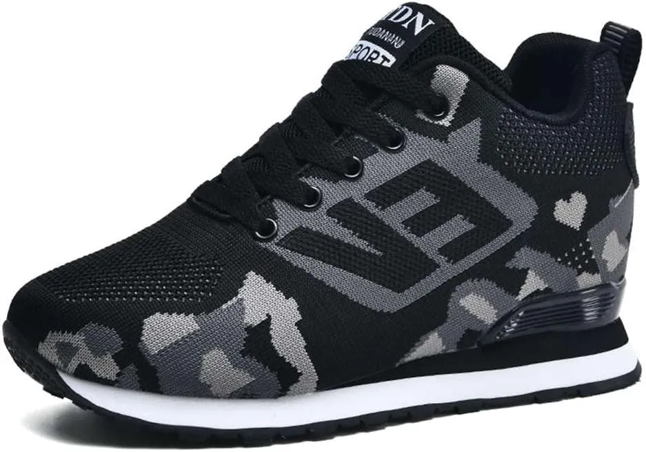 WILTENA Womens Mesh Breathable Camouflage Sneakers Ladys Invisible High-Heeled Wedge Platform Shoes
