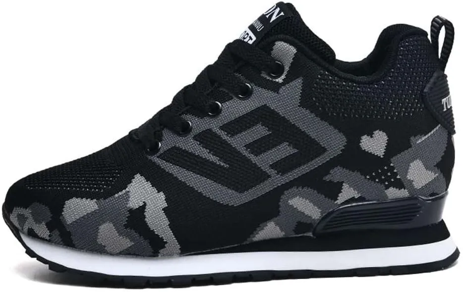 WILTENA Womens Mesh Breathable Camouflage Sneakers Ladys Invisible High-Heeled Wedge Platform Shoes