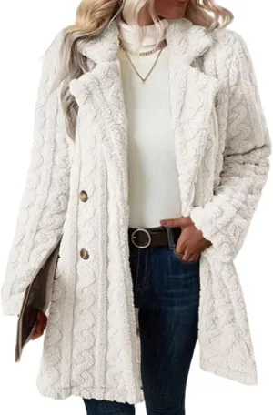 Winter Women's 2023 Double Breasted Lapel Neck Flannelette Coat, Long Cardigan Faux Fur Warm Outwear Jackets