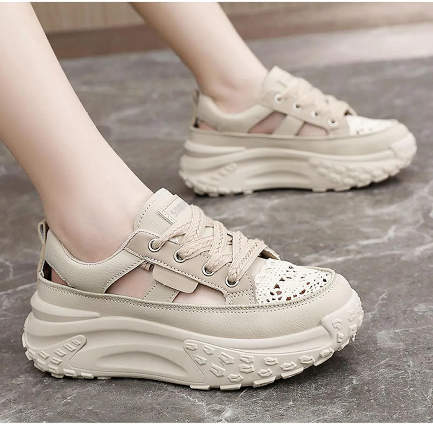 Women Chunky Platform Sneakers Breathable Cutout Walking Shoes Casual Summer Non Slip Soft Sole Sneakers