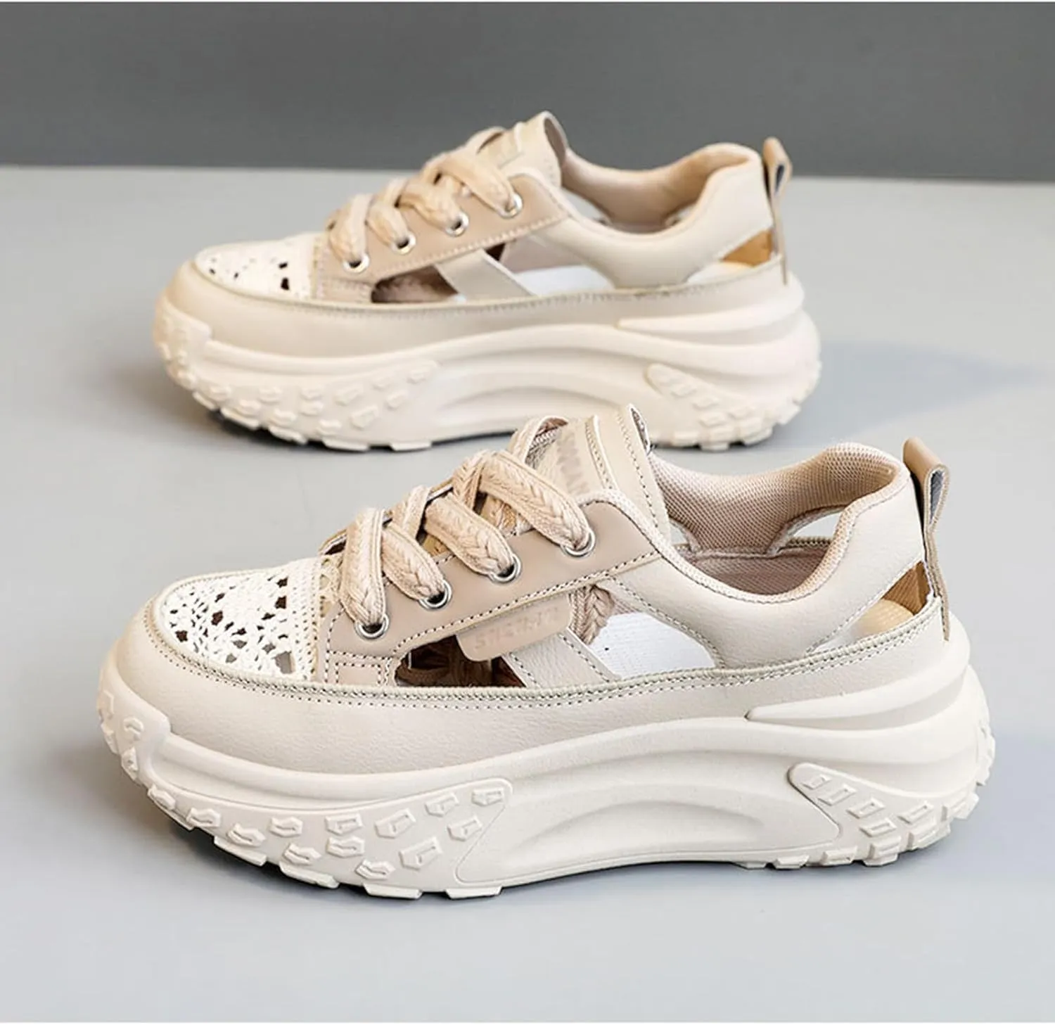 Women Chunky Platform Sneakers Breathable Cutout Walking Shoes Casual Summer Non Slip Soft Sole Sneakers