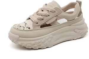 Women Chunky Platform Sneakers Breathable Cutout Walking Shoes Casual Summer Non Slip Soft Sole Sneakers