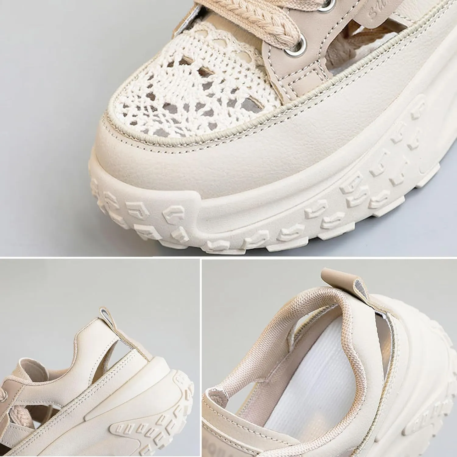 Women Chunky Platform Sneakers Breathable Cutout Walking Shoes Casual Summer Non Slip Soft Sole Sneakers
