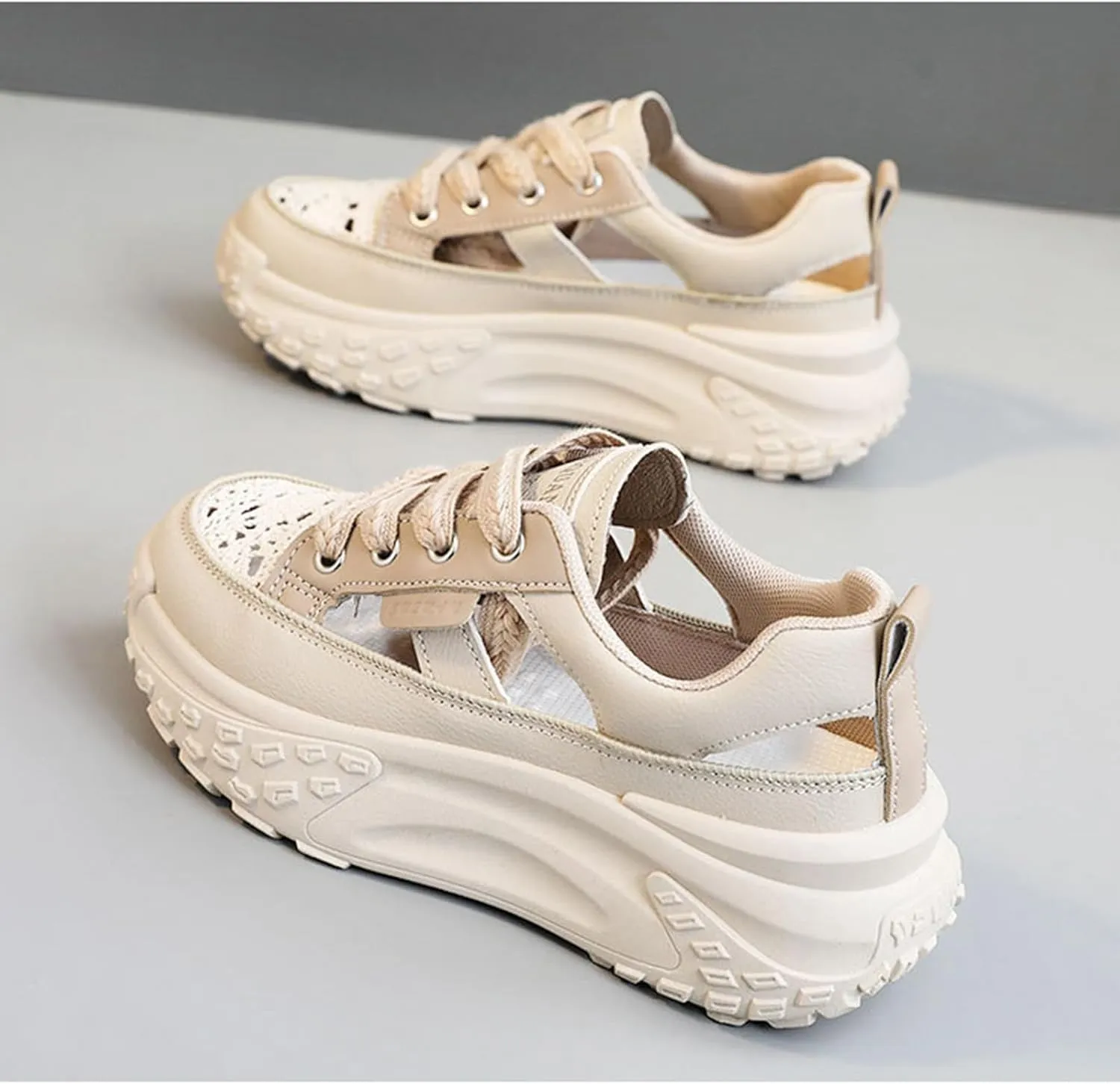 Women Chunky Platform Sneakers Breathable Cutout Walking Shoes Casual Summer Non Slip Soft Sole Sneakers