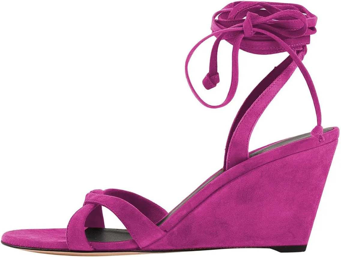 Women Fashion Strappy Ankle Strap Sandals Open Almond Toe Lace up High Heel Wedges Casual Party Club Summer Shoes Size 4-16 US