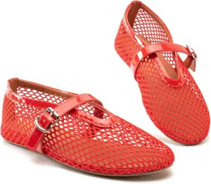 Women Mesh Flats Buckle Strap Round Toe Comfy Causal Ballet Flats Fashion Mary Jane Fishnet Ballerina Flat Shoes