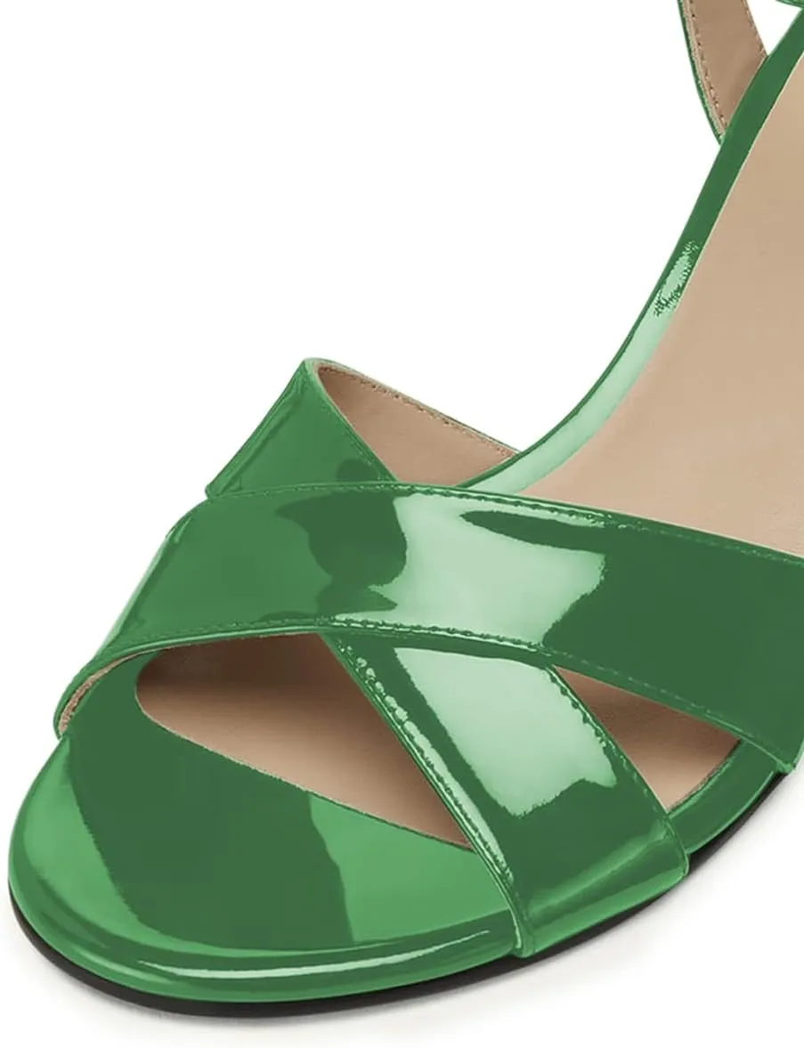 Women Open Toe Cross Strap Sandals Ankle Strap Special Studded Rhinestone Low Block Heels Prom Party Dress Shoes Size 4-16 US