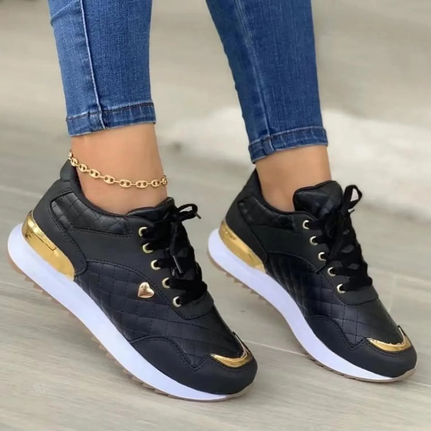 Women Platform Leather Sneakers Casual Shoes Comfortable Walking Sport Trainers for Gym Sport Tennis Athletic Jogging