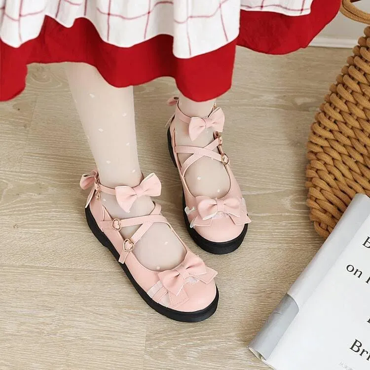 Women Platform Lolita Bow Mary Jane Flat with Lace