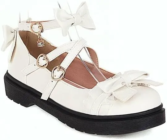 Women Platform Lolita Bow Mary Jane Flat with Lace