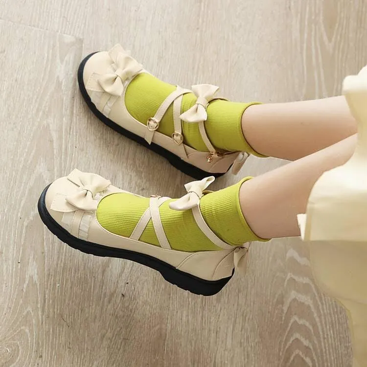 Women Platform Lolita Bow Mary Jane Flat with Lace