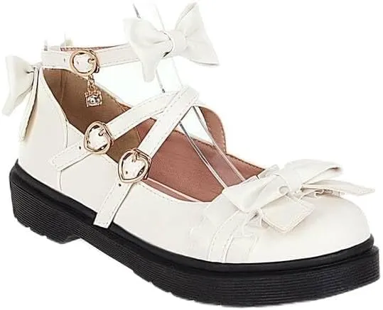 Women Platform Lolita Bow Mary Jane Flat with Lace