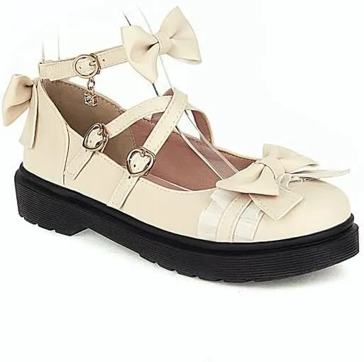 Women Platform Lolita Bow Mary Jane Flat with Lace