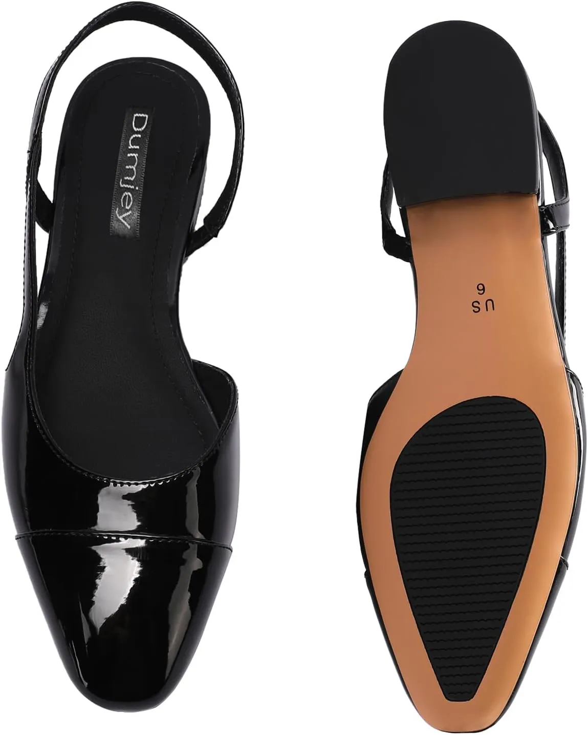 Women Slingback Flat Pumps Block Low Heeled Sandals Two Toned Cap Toe Dress Flats Slide Shoes for Formal Casual Wear