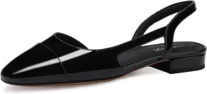 Women Slingback Flat Pumps Block Low Heeled Sandals Two Toned Cap Toe Dress Flats Slide Shoes for Formal Casual Wear
