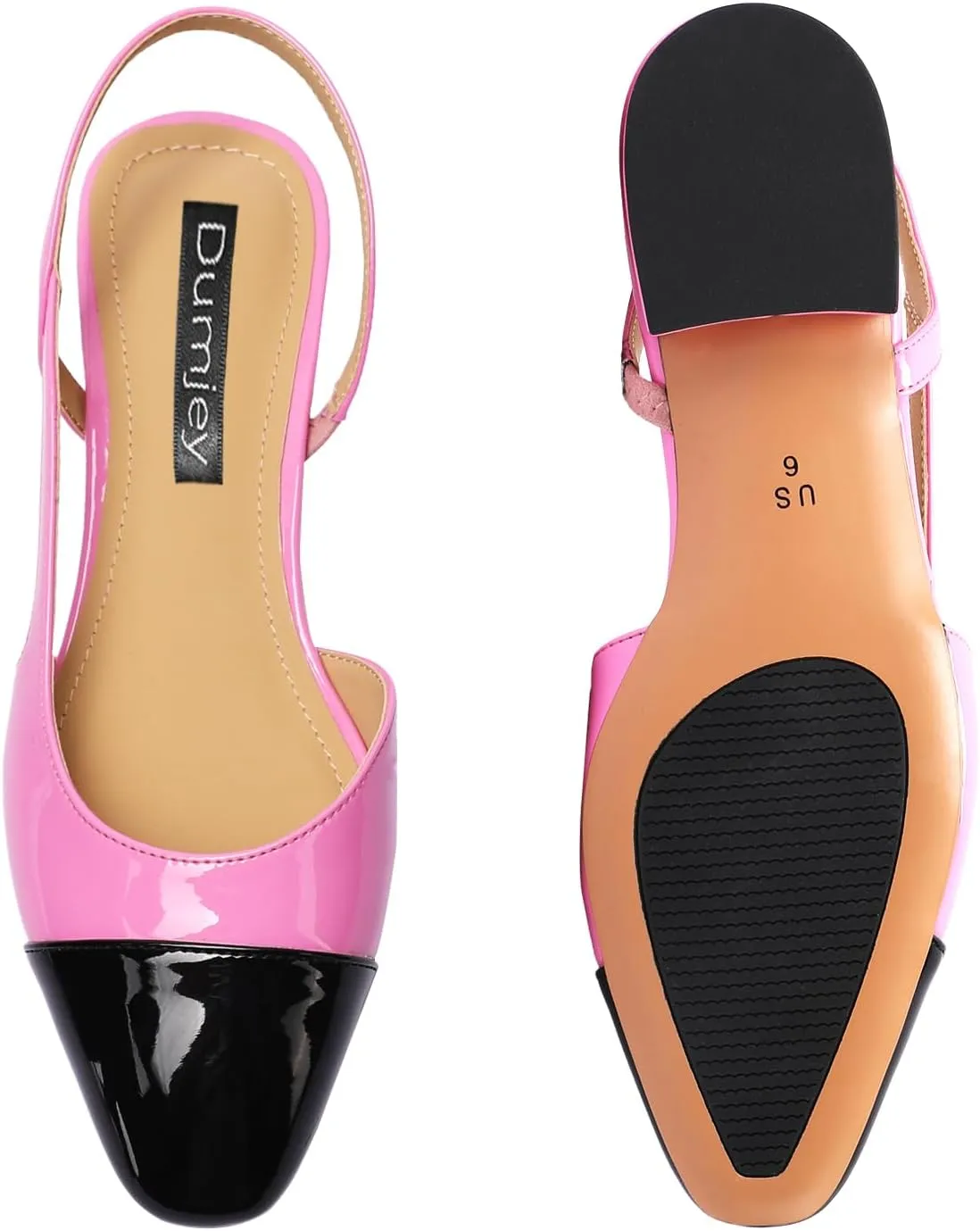 Women Slingback Flat Pumps Block Low Heeled Sandals Two Toned Cap Toe Dress Flats Slide Shoes for Formal Casual Wear
