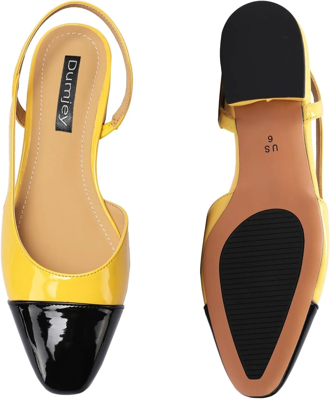 Women Slingback Flat Pumps Block Low Heeled Sandals Two Toned Cap Toe Dress Flats Slide Shoes for Formal Casual Wear