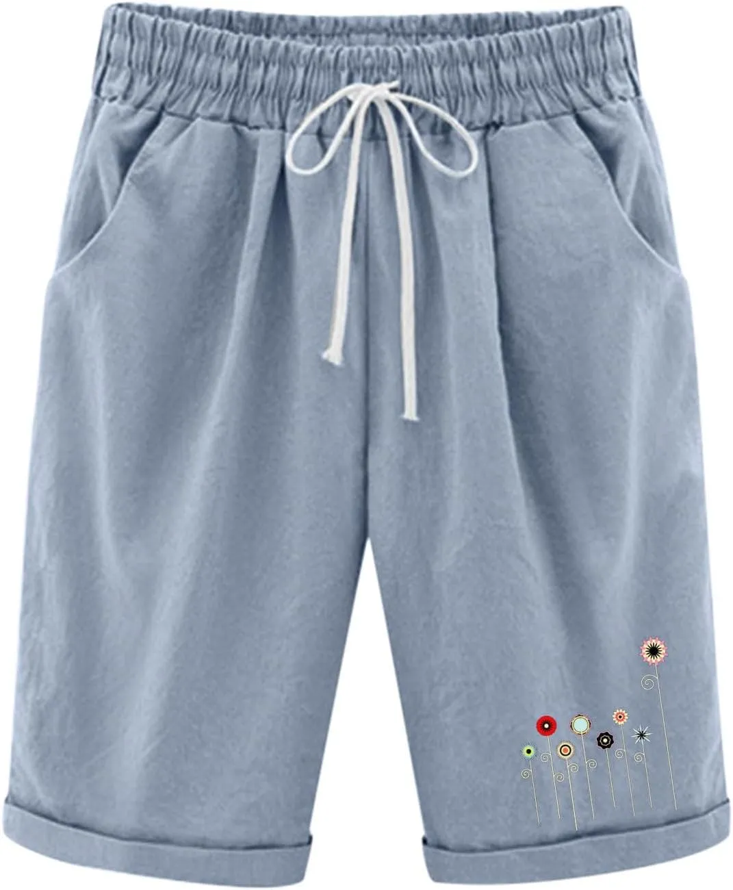 Women Summer Plus Size Casual Shorts Trendy Pleated Smocked Waist Roll-up Leg Trouser Jogger Running Lounge Sweatpant
