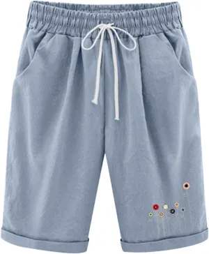 Women Summer Plus Size Casual Shorts Trendy Pleated Smocked Waist Roll-up Leg Trouser Jogger Running Lounge Sweatpant