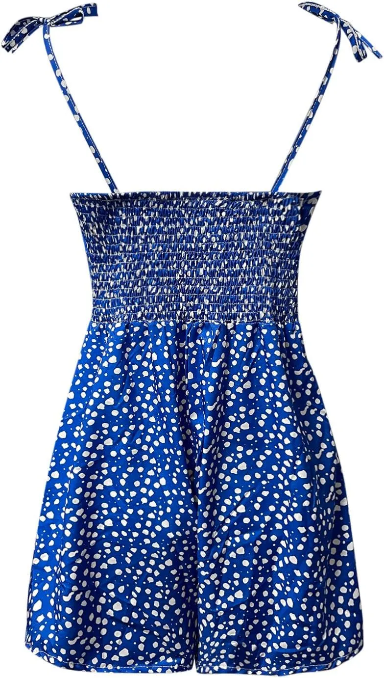 Womens 2025 Summer Floral Mini Dress Boho Flowy Skater Dresses Short Sleeveless Ruffle Spaghetti Strap Dress