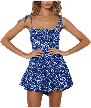 Womens 2025 Summer Floral Mini Dress Boho Flowy Skater Dresses Short Sleeveless Ruffle Spaghetti Strap Dress