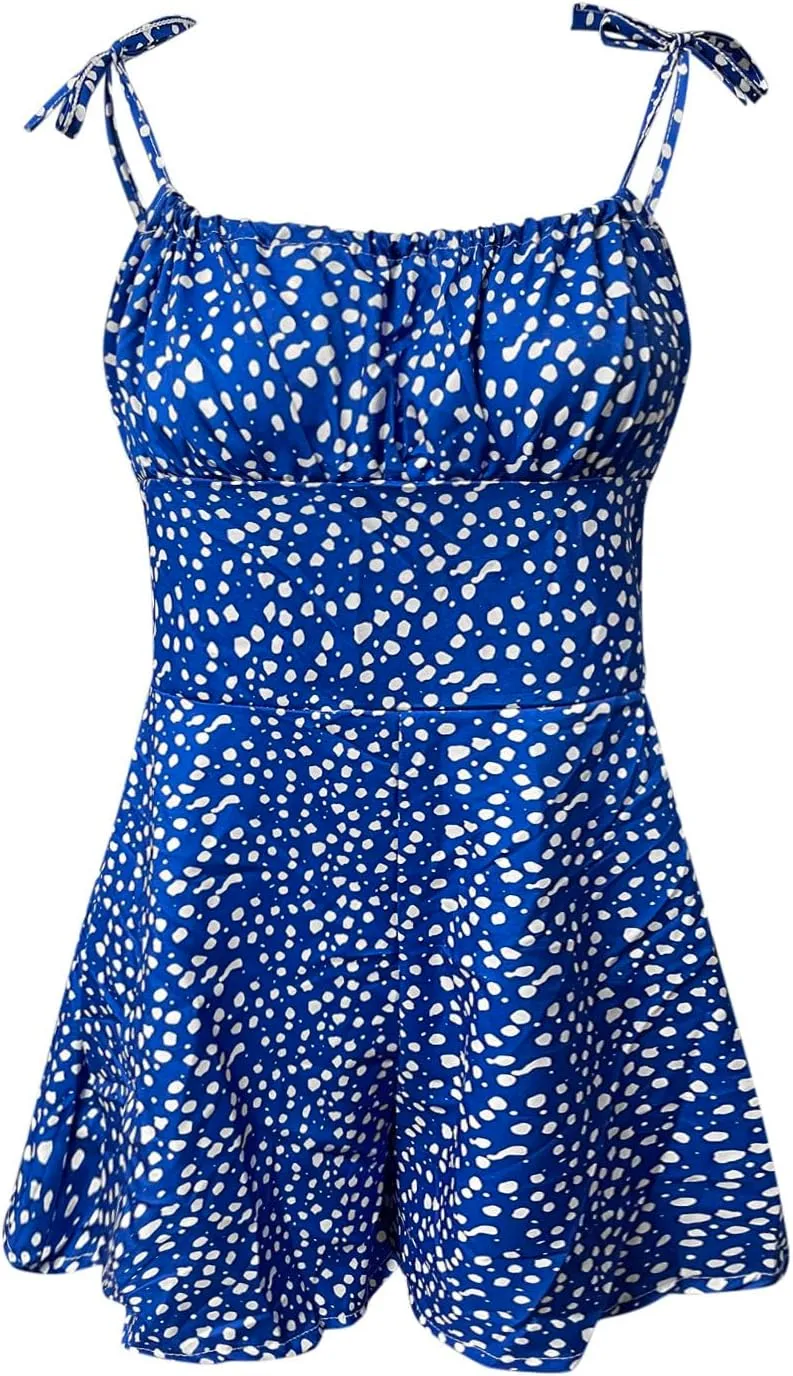 Womens 2025 Summer Floral Mini Dress Boho Flowy Skater Dresses Short Sleeveless Ruffle Spaghetti Strap Dress