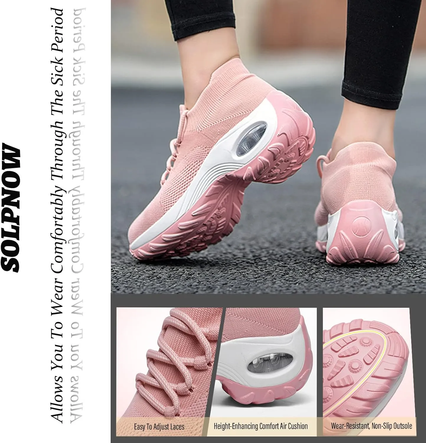 Women's Air Cushioned Arch Support Walking Shoes,Breathable Lace Up Non-Slip Damping Orthopedic Diabetic Wedge Sneakers (All Black,9)
