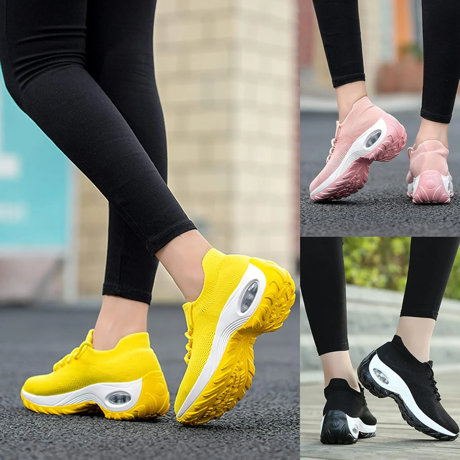 Women's Air Cushioned Arch Support Walking Shoes,Breathable Lace Up Non-Slip Damping Orthopedic Diabetic Wedge Sneakers (All Black,9)