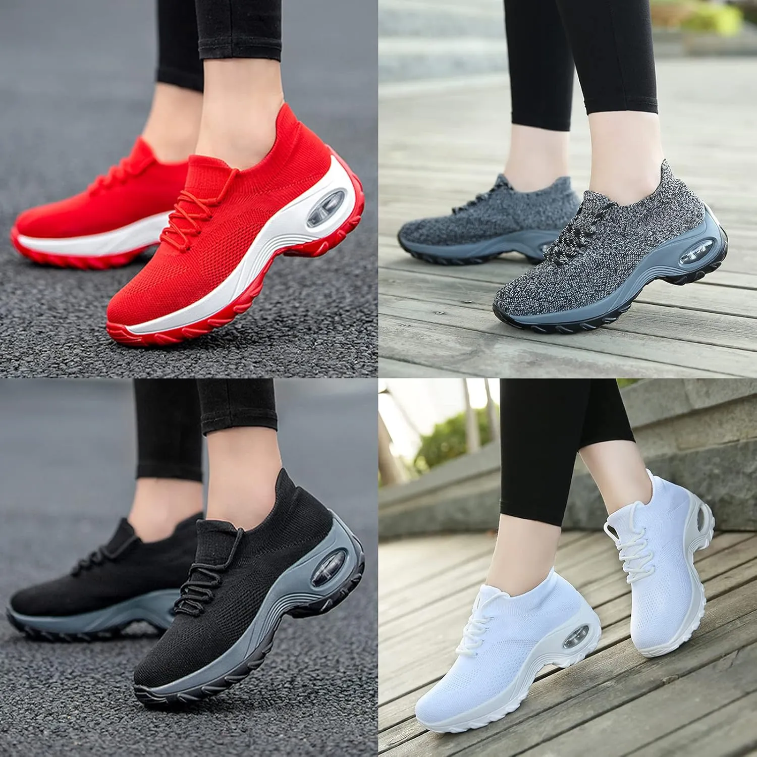 Women's Air Cushioned Arch Support Walking Shoes,Breathable Lace Up Non-Slip Damping Orthopedic Diabetic Wedge Sneakers (All Black,9)
