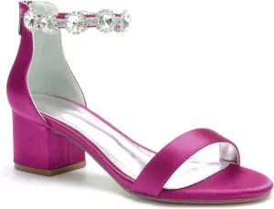 Women's Block Chunky Pumps, Open Toe Ankle Strap Dress Comfort Sandals,Rhinestones Prom Wedding Party Evening Shoes