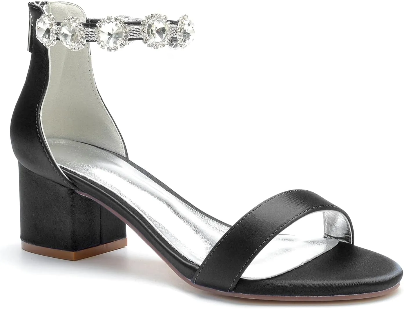 Women's Block Chunky Pumps, Open Toe Ankle Strap Dress Comfort Sandals,Rhinestones Prom Wedding Party Evening Shoes