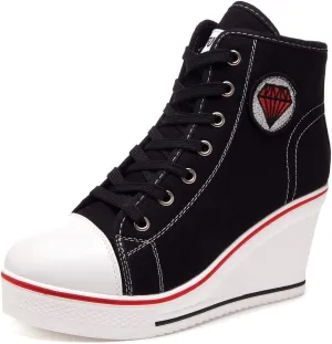 Women's Canvas High-Heeled Shoes Fashion Sneakers Casual Shoes for Walking Platform Wedges Pump Shoes