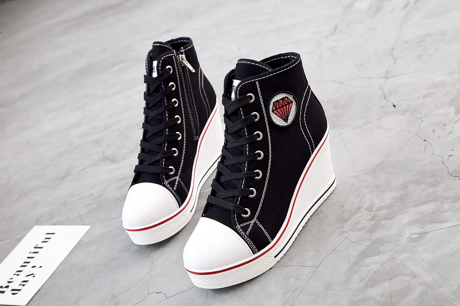 Women's Canvas High-Heeled Shoes Fashion Sneakers Casual Shoes for Walking Platform Wedges Pump Shoes