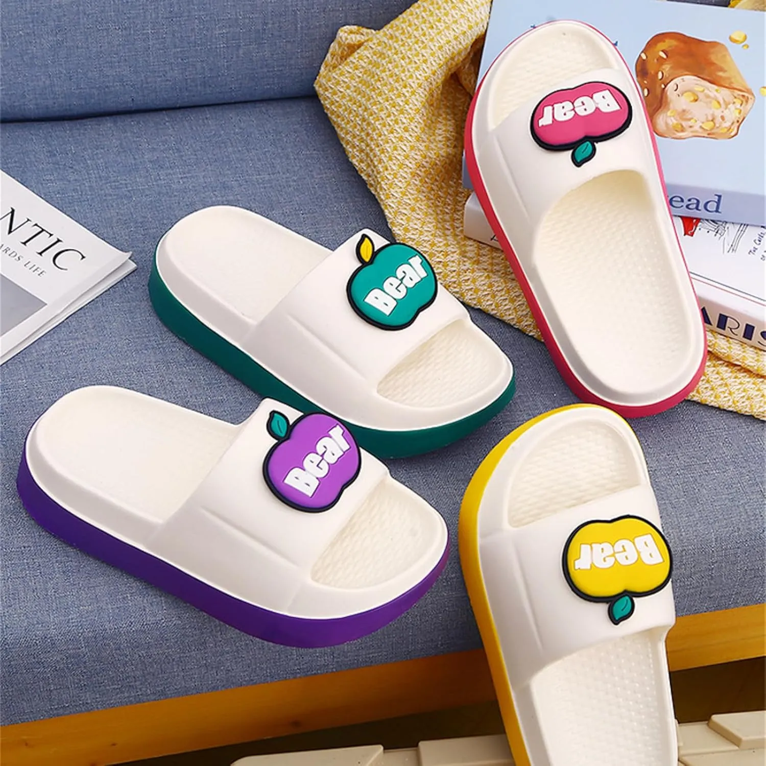 Womens Cute Summer Sandals Slippers Open-Toe Pillow Slides Cushioned Home Beach Indoor Outdoor Shower Shoes